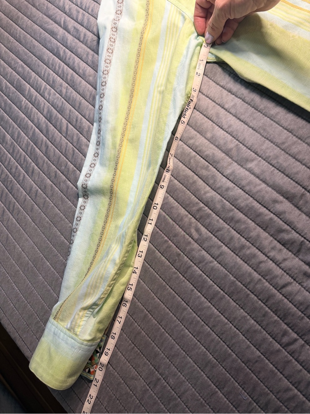 Robert Graham Pale Green and Cream Striped Button-Down Shirt L - Picture 12 of 14